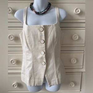 Christian Lacroix Women’s Cream Button-Front Square Neck Tank Top. NWOT
